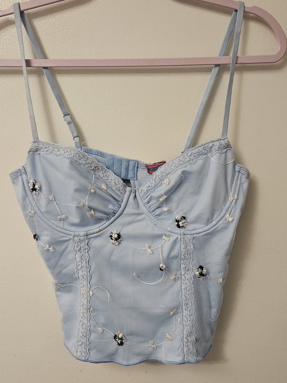 Edikted NWT Pale Blue Embroidered Camisole With Built In Bra